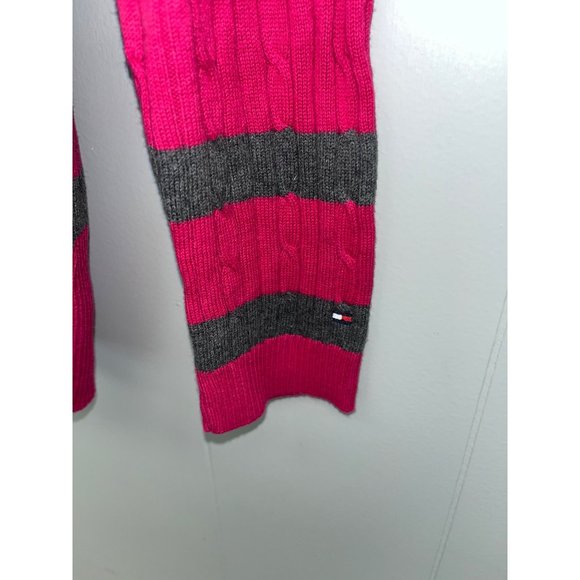 Tommy Hilfiger Women's Cable Knit Sweater Long Sleeve Magenta/Grey Strped Size M - Picture 4 of 6